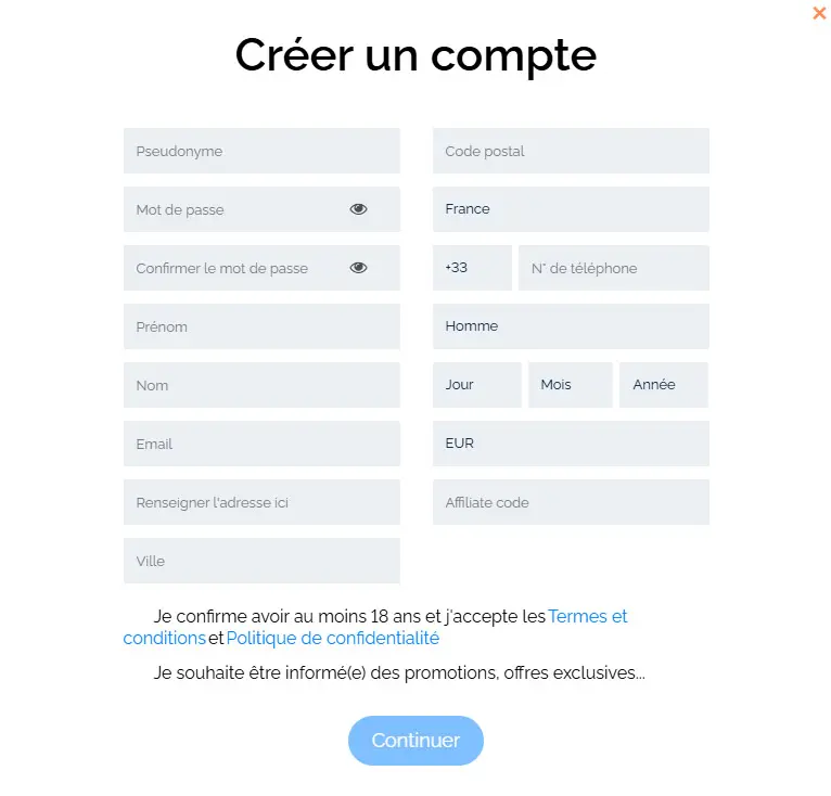 Proceso de registro BETONWIN CASINO